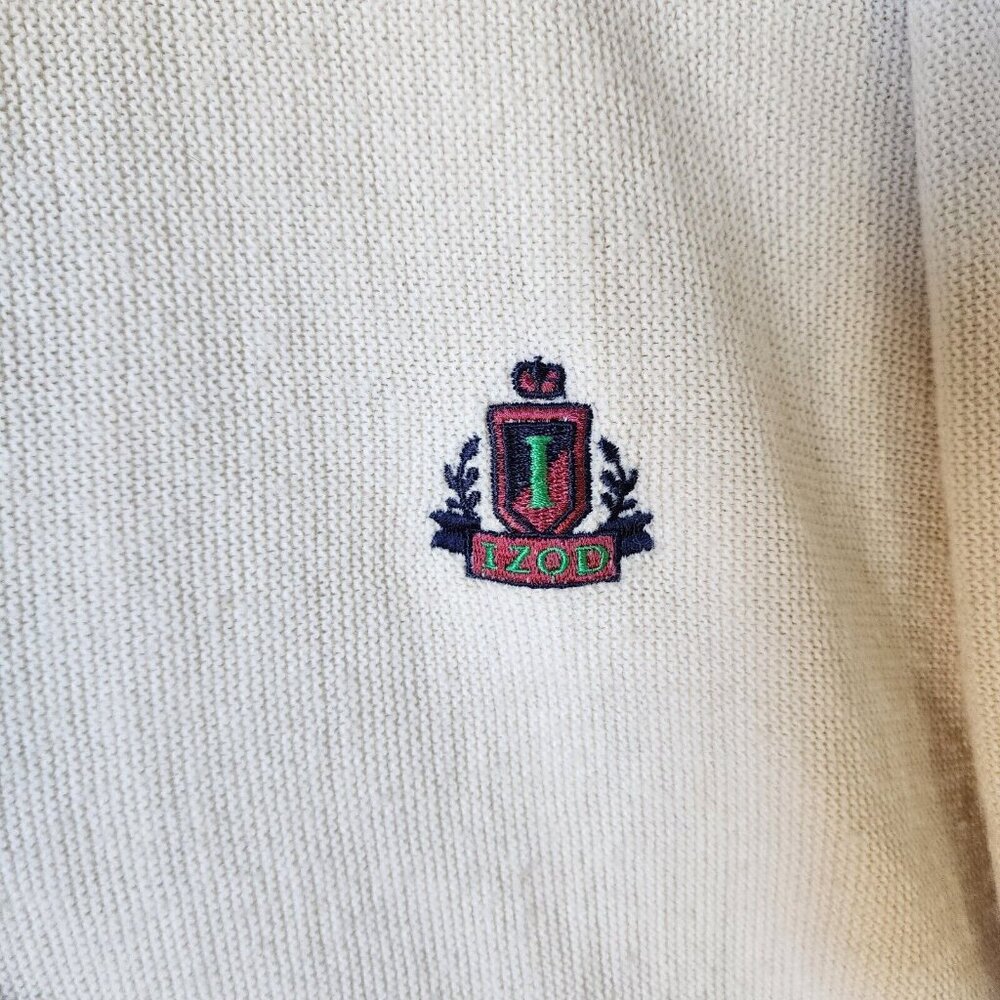 VTG Izod Cream Crest Logo Button Front Cardigan Sweater Size XL USA Made Acrylic - Picture 7 of 16